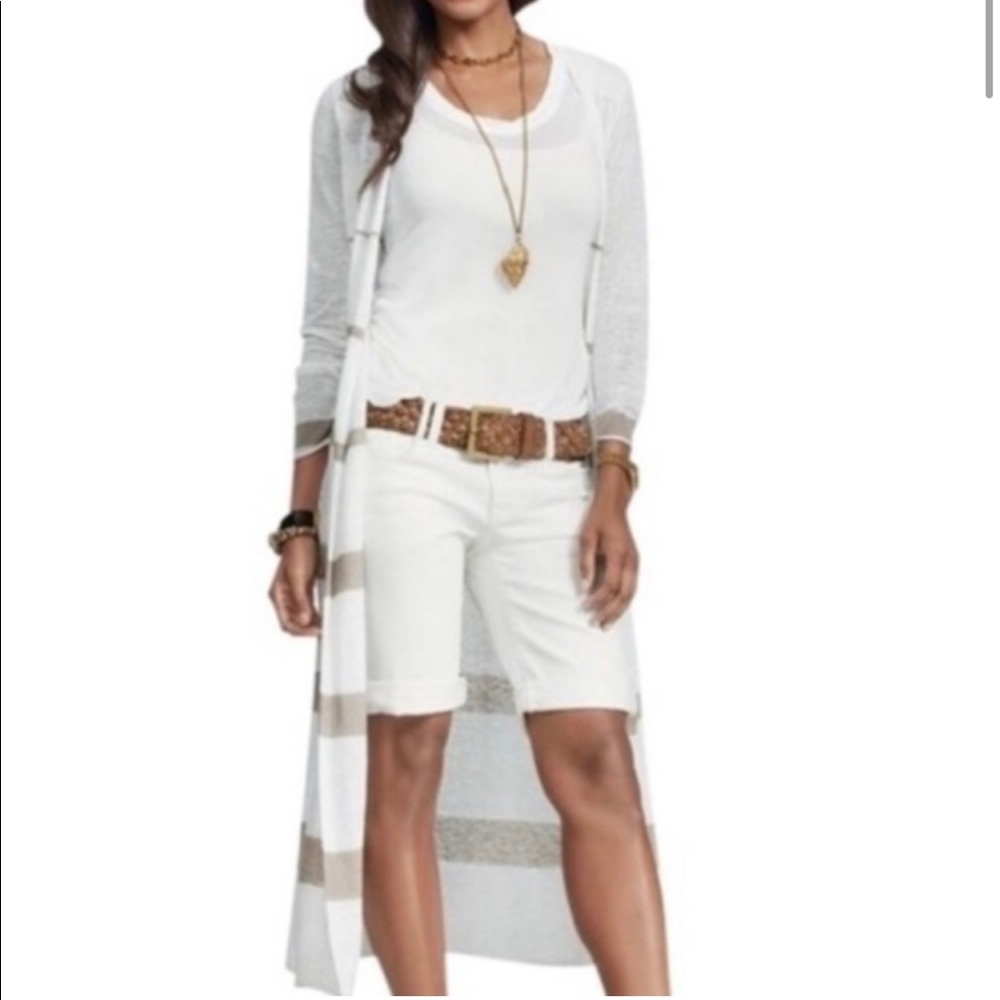 CAbi duster cardigan tan/white linen blend,M,$45